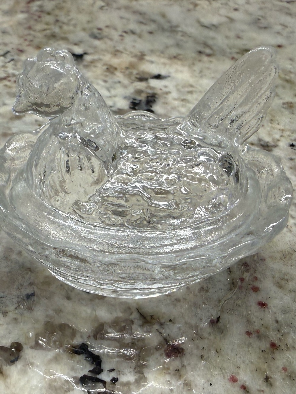 Wikerson for Rosso Pressed Mini Glass Hen On Nest Covered Dish salt celler Clear